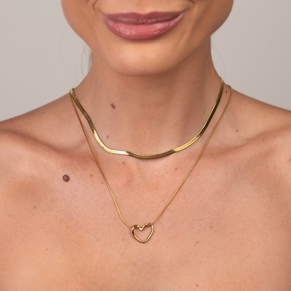 Minimalist Heart Layered Necklace Set - 18k Gold Plated