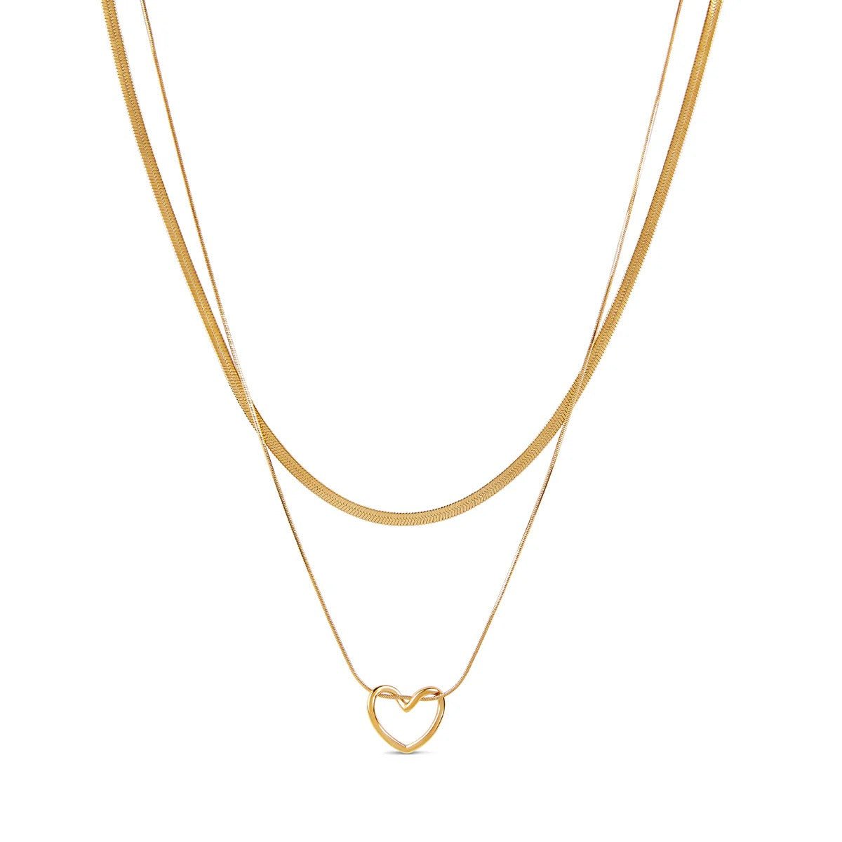 Minimalist Heart Layered Necklace Set - 18k Gold Plated