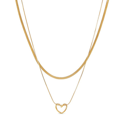 Minimalist Heart Layered Necklace Set - 18k Gold Plated