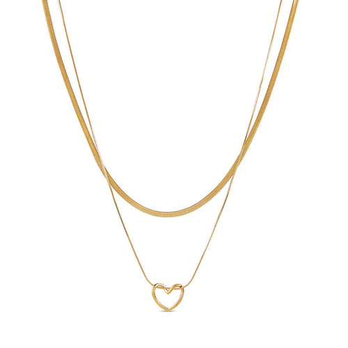 Minimalist Heart Layered Necklace Set - 18k Gold Plated