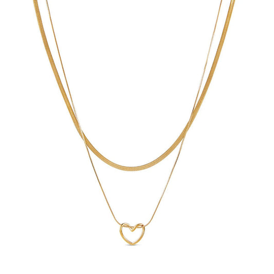 Minimalist Heart Layered Necklace Set - 18k Gold Plated