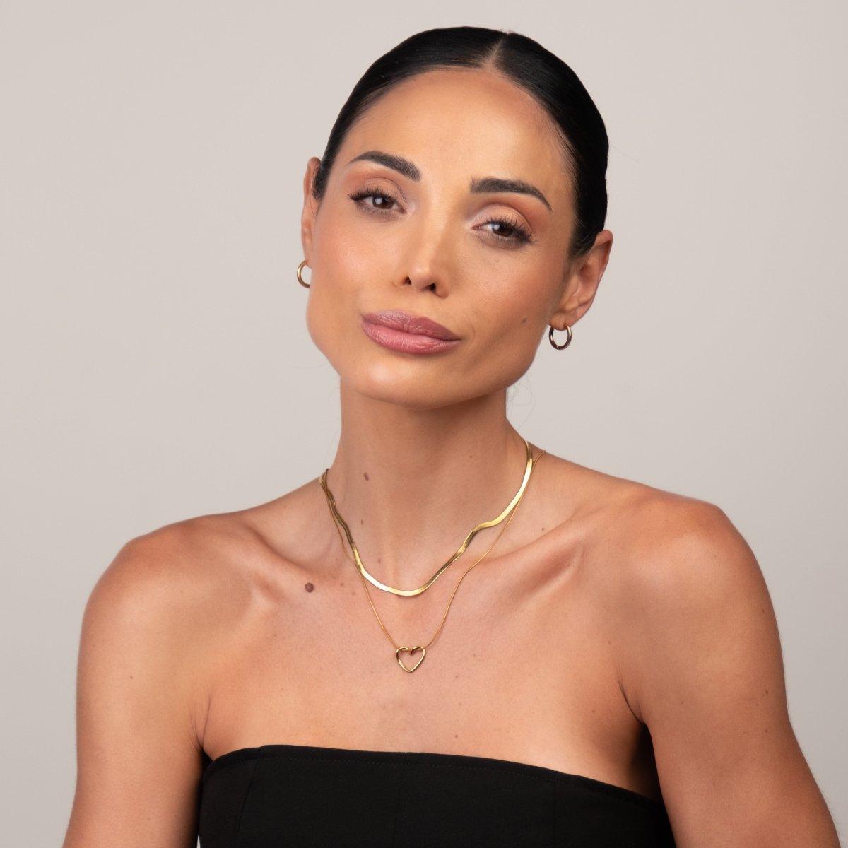 Minimalist Heart Layered Necklace Set - 18k Gold Plated