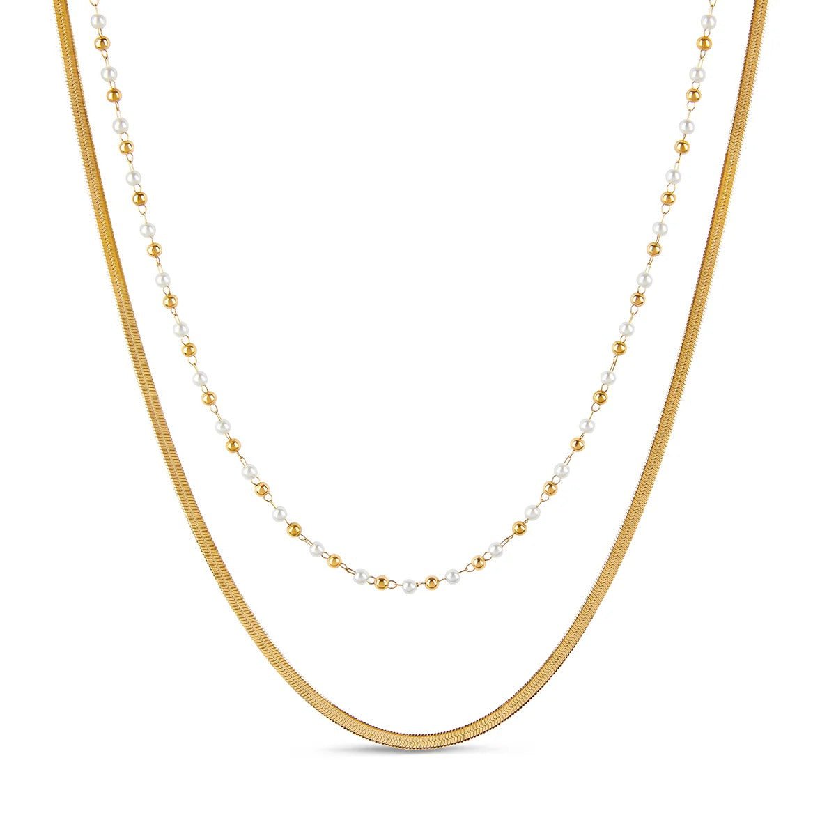 Pearl Layered Necklace Set - 18k Gold Plated