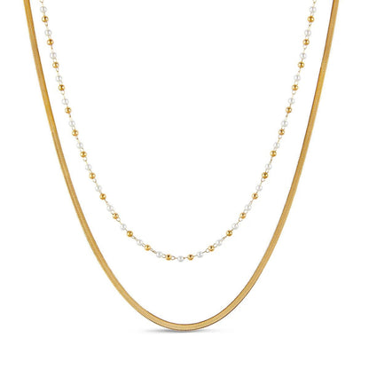 Pearl Layered Necklace Set - 18k Gold Plated