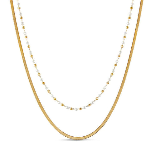 Pearl Layered Necklace Set - 18k Gold Plated