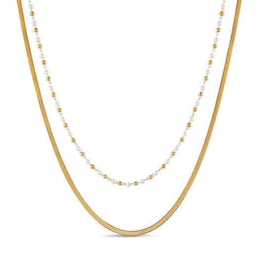Pearl Layered Necklace Set - 18k Gold Plated