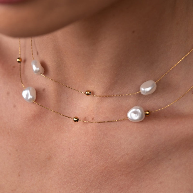 Irregular Pearl Layered Necklace Set - 18k Gold Plated