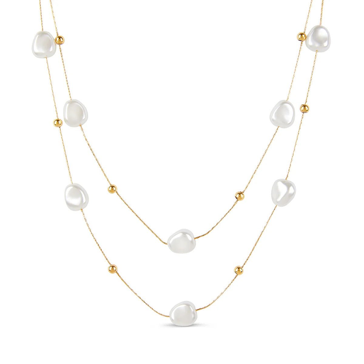 Irregular Pearl Layered Necklace Set - 18k Gold Plated