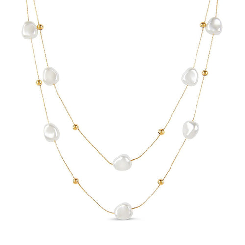 Irregular Pearl Layered Necklace Set - 18k Gold Plated