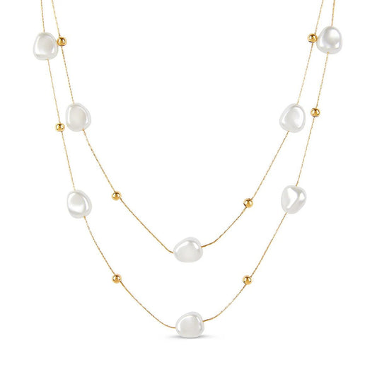 Irregular Pearl Layered Necklace Set - 18k Gold Plated