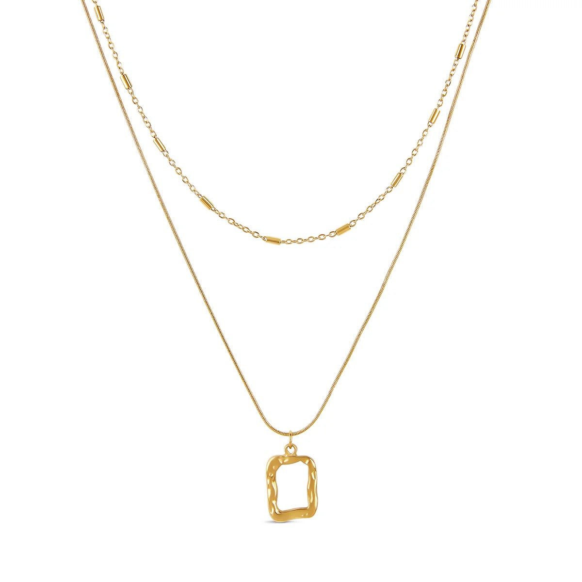 Abstract Pendant Layered Necklace Set - 18k Gold Plated