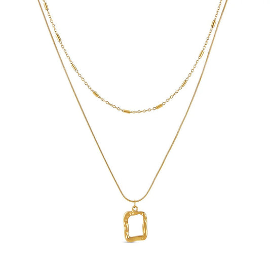 Abstract Pendant Layered Necklace Set - 18k Gold Plated