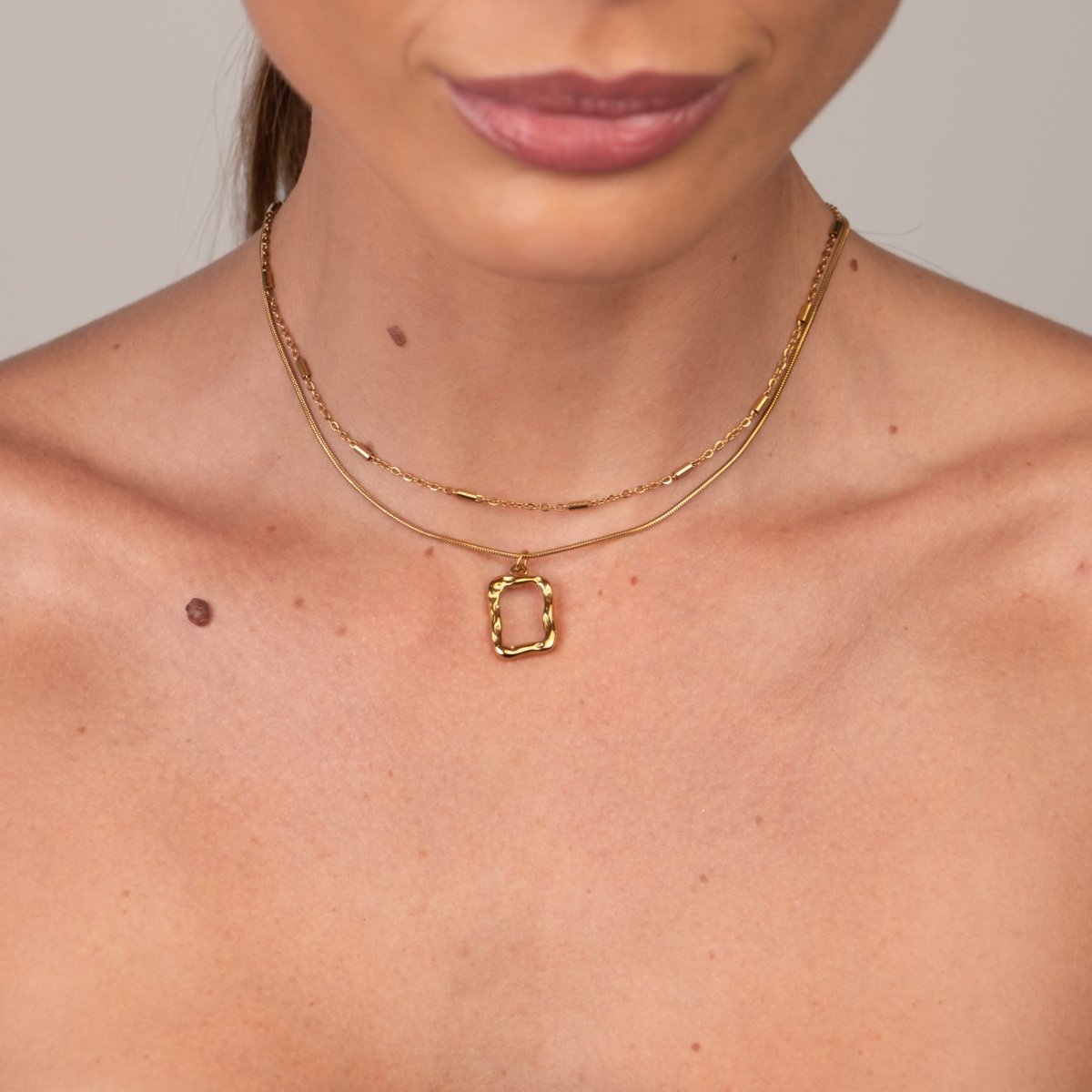 Abstract Pendant Layered Necklace Set - 18k Gold Plated