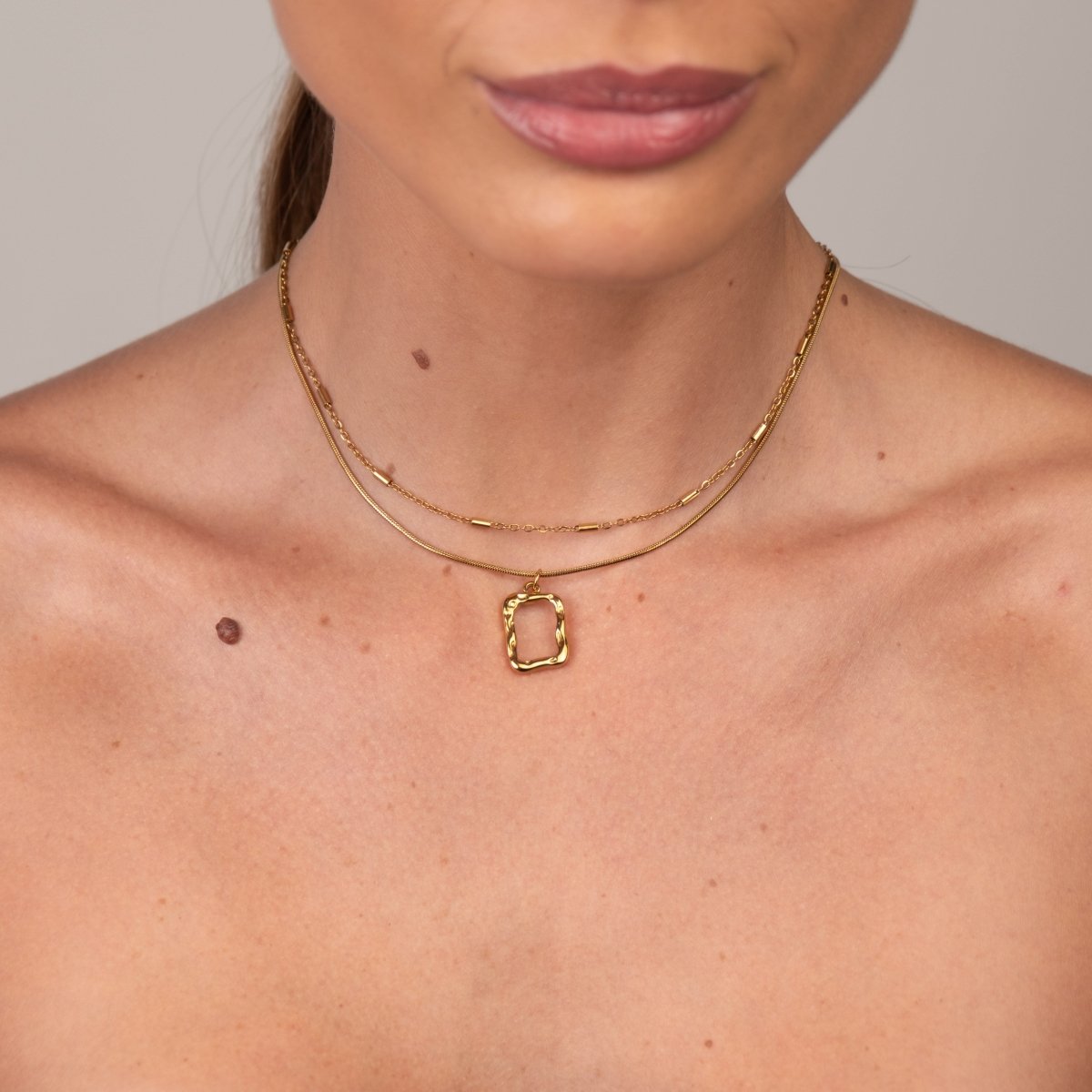 Abstract Pendant Layered Necklace Set - 18k Gold Plated