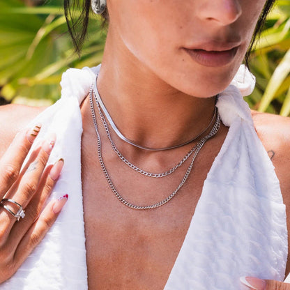 Chain Layered Necklace Set - Silver