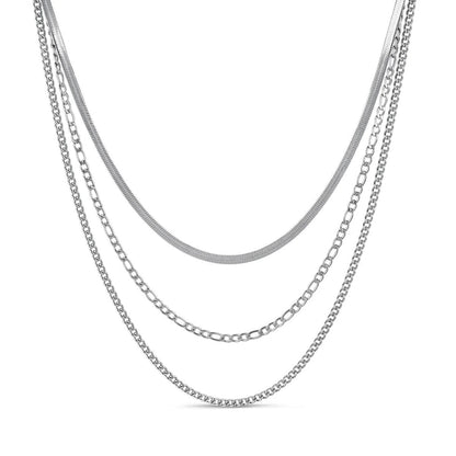 Chain Layered Necklace Set - Silver