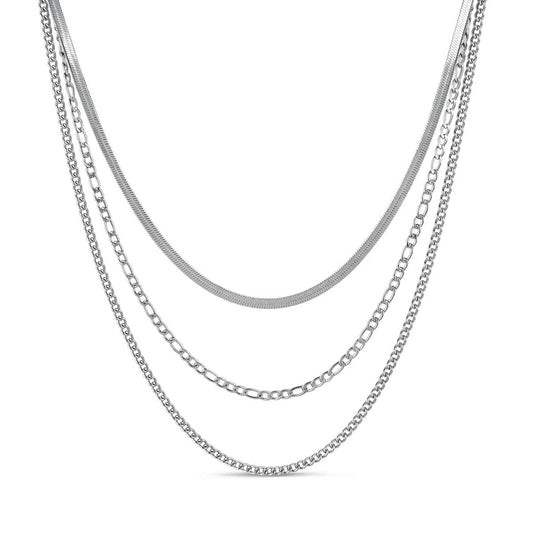 Chain Layered Necklace Set - Silver