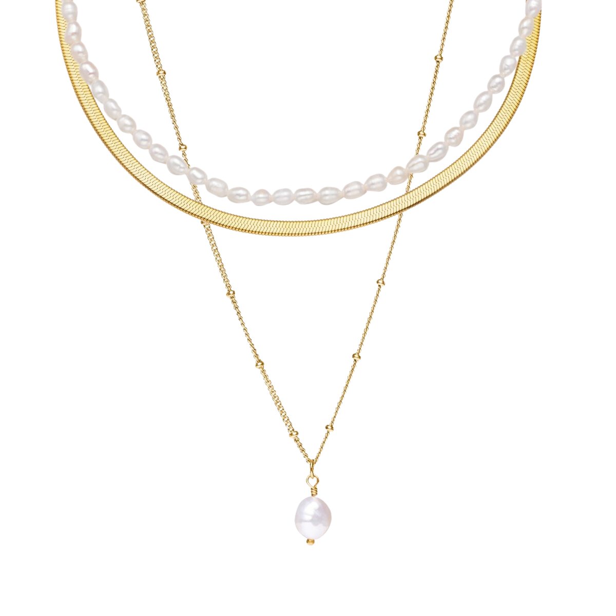 Noronha Triple Layered Necklace Set - 18k Gold Plated