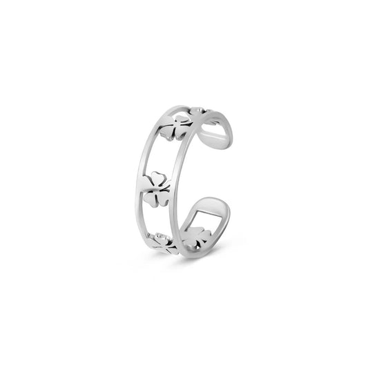 Openwork Clover Adjustable Ring - Silver