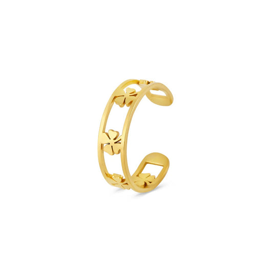 Openwork Clover Adjustable Ring - 18k Gold Plated