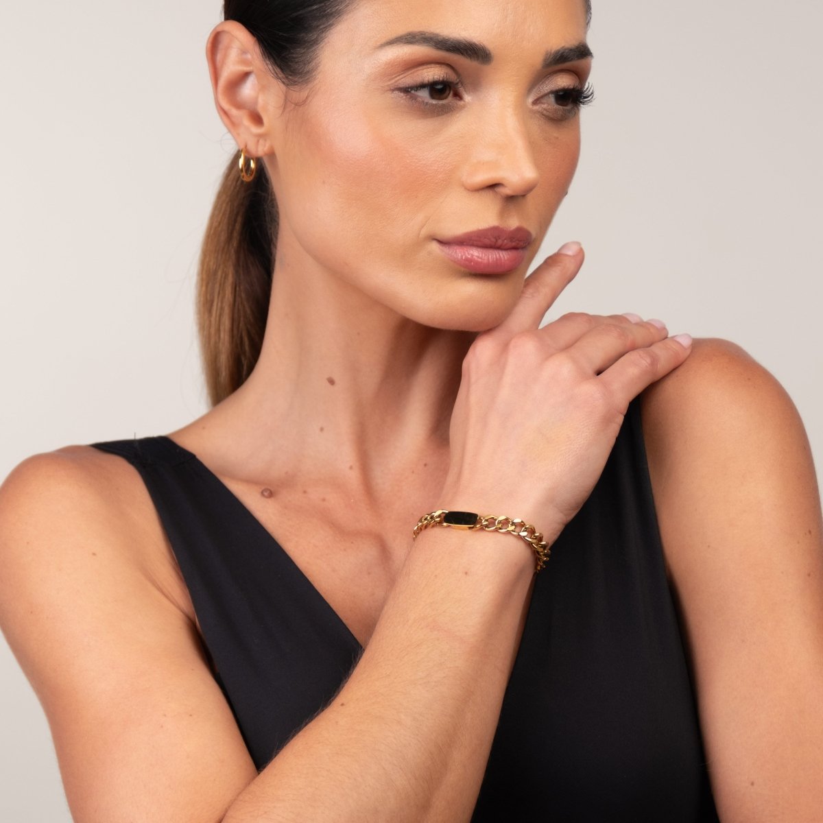 Rectangular Pendant Chain Bracelet 18k Gold Plated