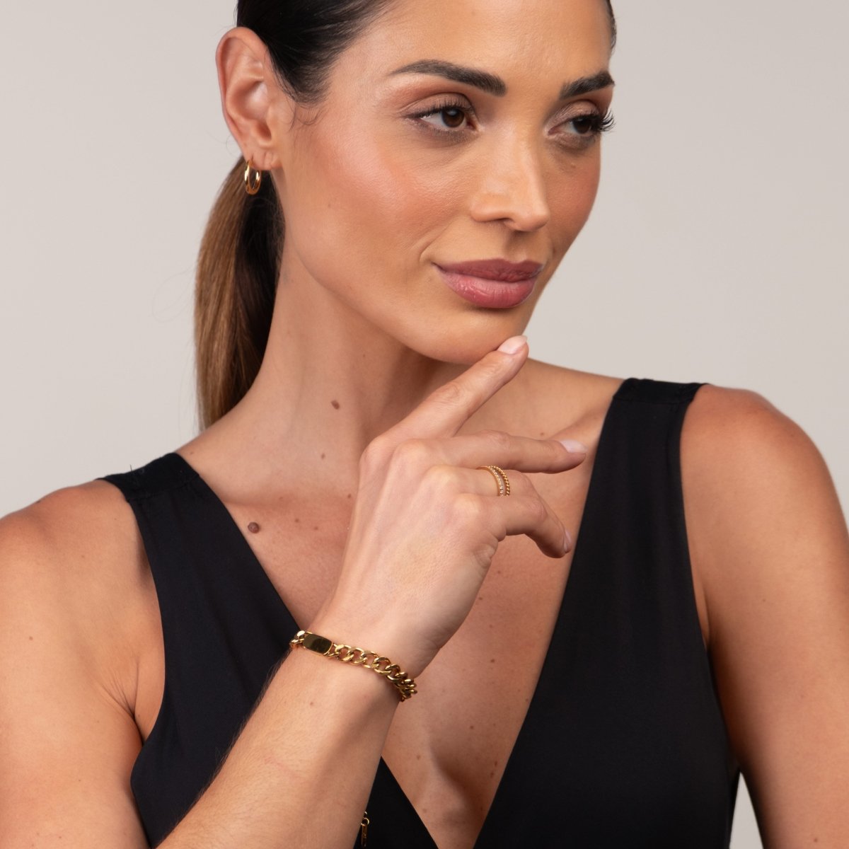 Rectangular Pendant Chain Bracelet 18k Gold Plated