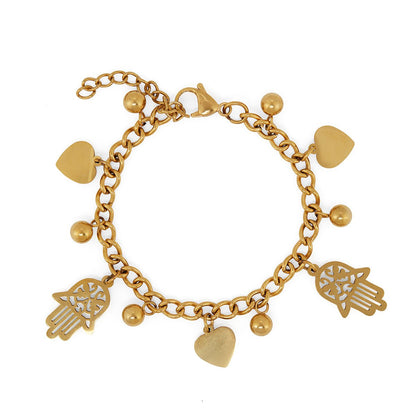 Heart and Hamsa Charm Link Bracelet 18k Gold Plated