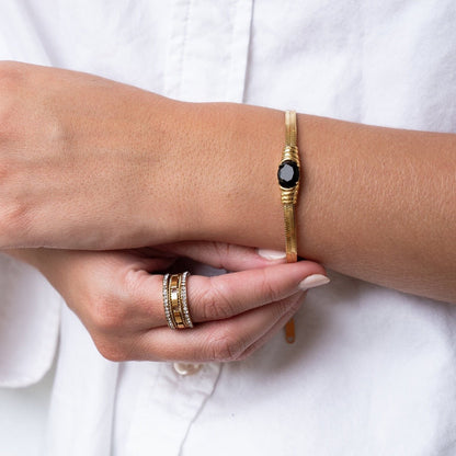 Onyx Stone Mesh Bracelet 18k Gold Plated