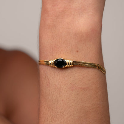 Onyx Stone Mesh Bracelet 18k Gold Plated