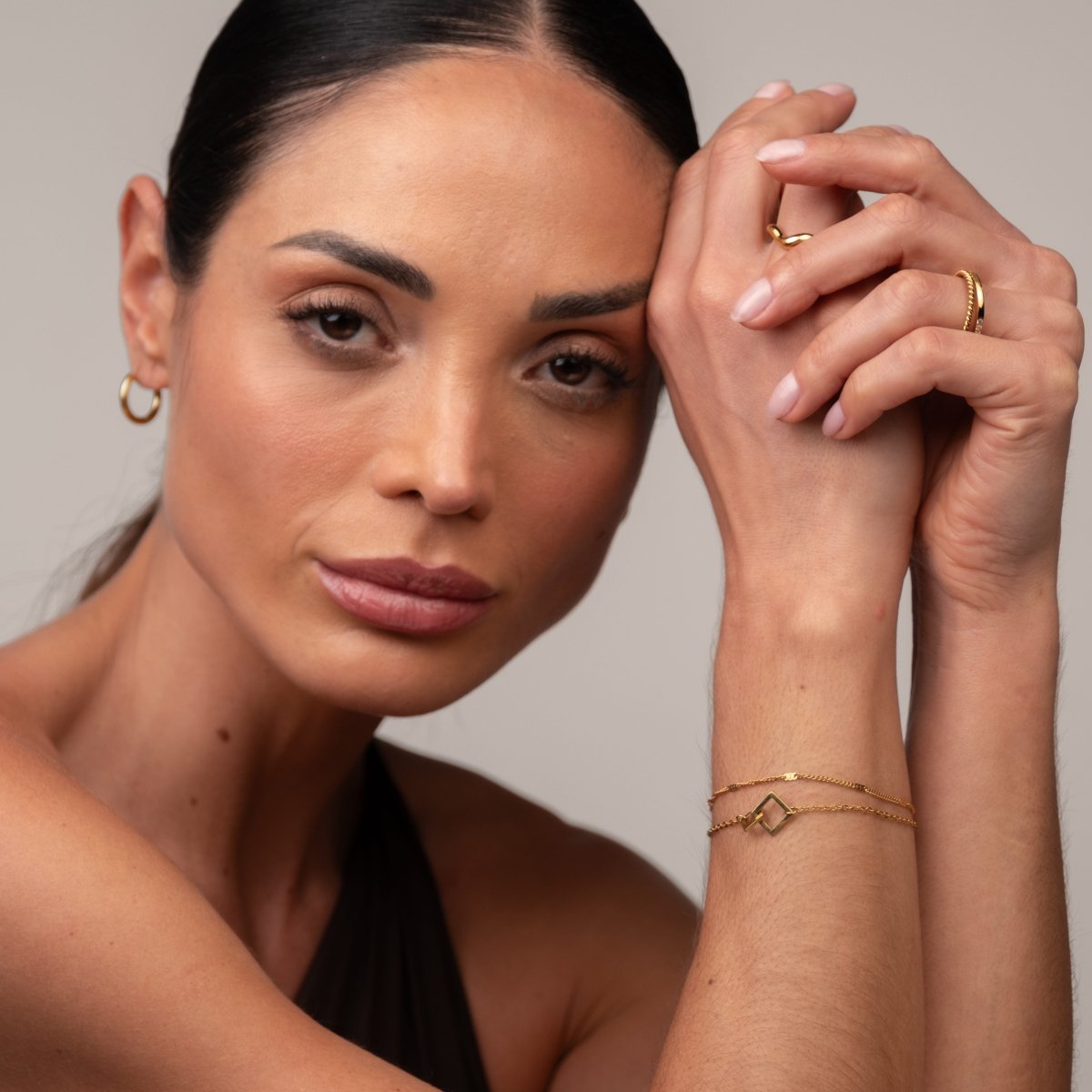 Square Link Pendant Bracelet - 18k Gold Plated