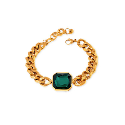 Rich Emerald Green Stone Bracelet - 18k Gold Plated