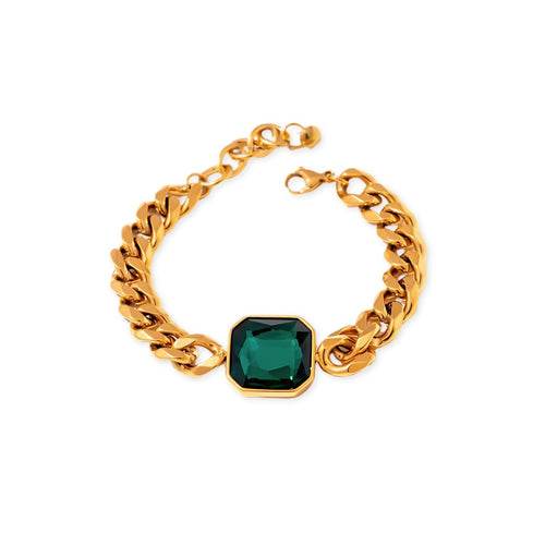 Rich Emerald Green Stone Bracelet - 18k Gold Plated