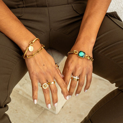 Rich Emerald Green Stone Bracelet - 18k Gold Plated