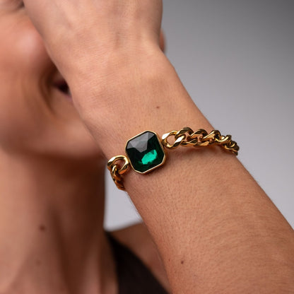 Rich Emerald Green Stone Bracelet - 18k Gold Plated