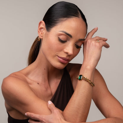 Rich Emerald Green Stone Bracelet - 18k Gold Plated