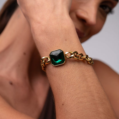 Rich Emerald Green Stone Bracelet - 18k Gold Plated