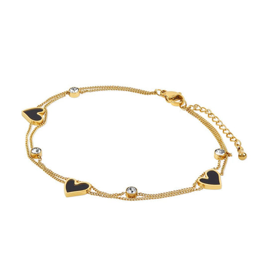 Double Heart Anklet with Stone - 18k Gold Plated