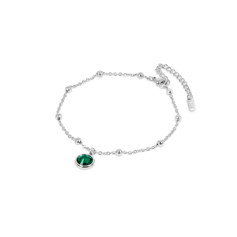 Emerald Pendant Anklet – Silver
