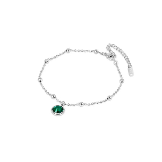 Emerald Pendant Anklet – Silver